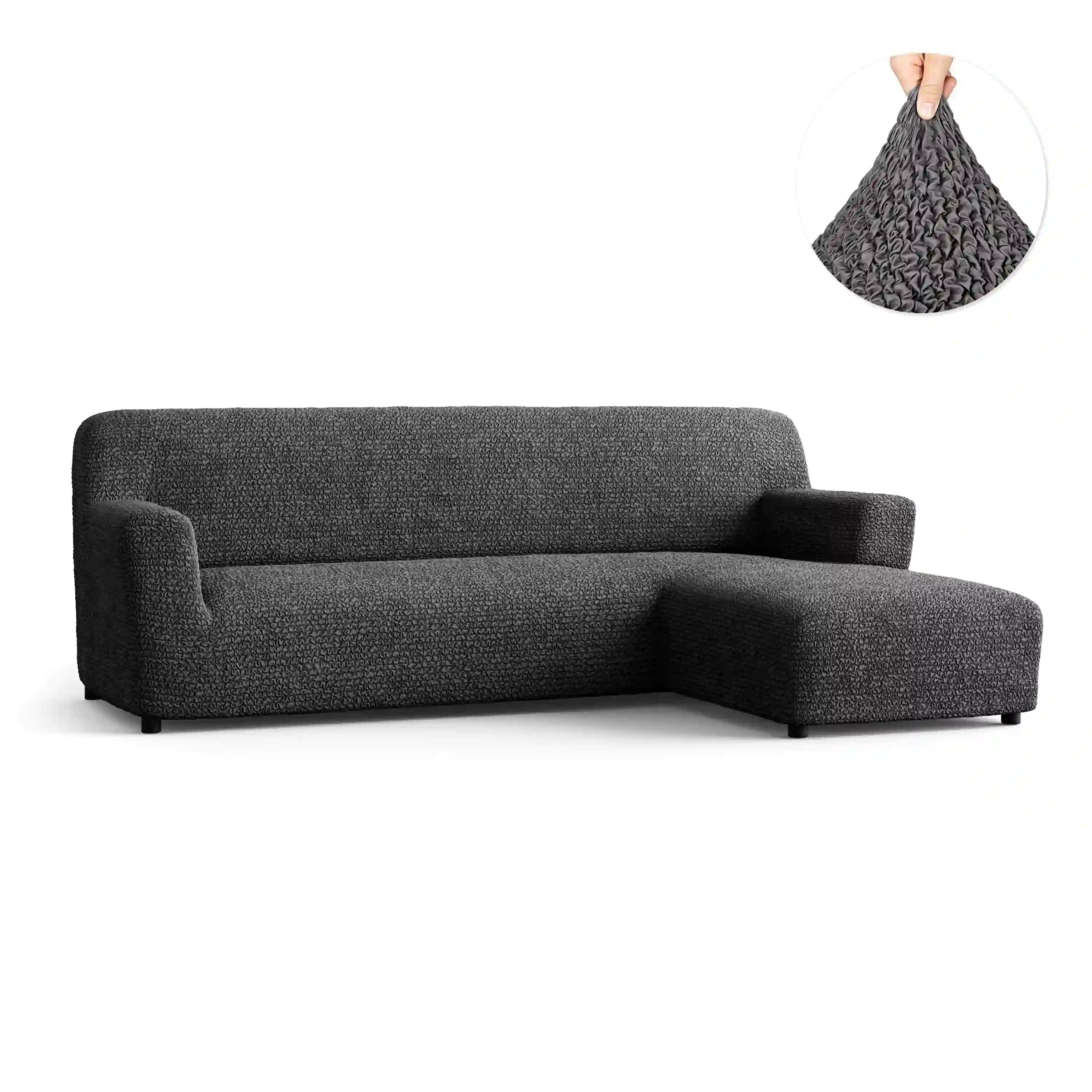 L-Shaped Sofa Cover (Right Chaise) - Charcoal, Microfibra Collection
